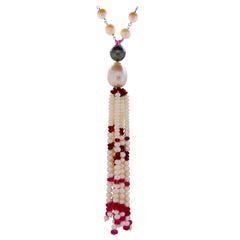 Tahitian Pearl White Pearl Multi-Color Bead Gemstone Fashion Dangle Necklace