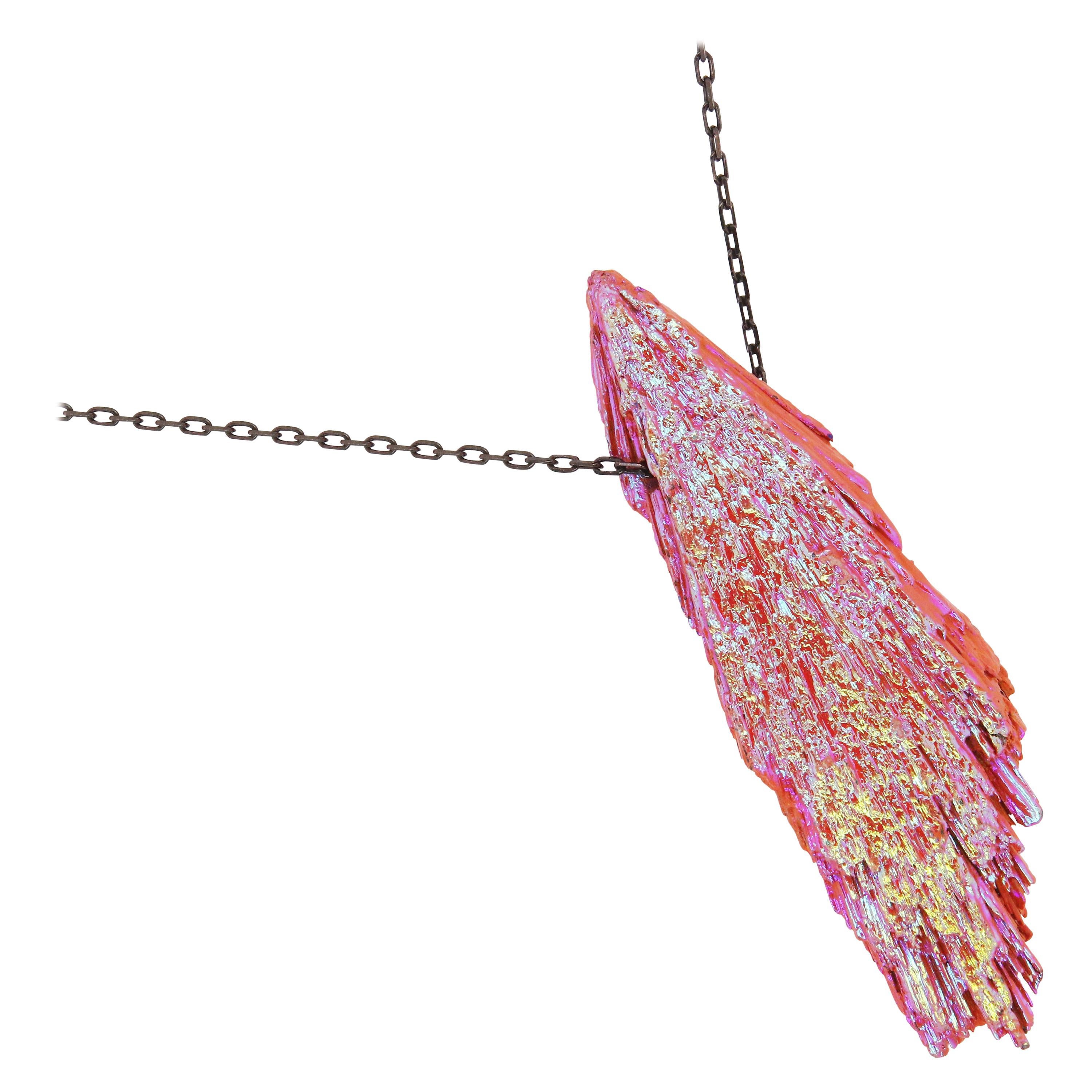 Pink Gold Natural Kyanite Pendant Sparkle Black 925 Sterling Silver Chain 