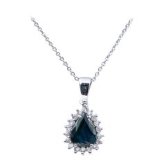 Sapphire, Diamonds, 18 Karat White Gold Pendant Necklace