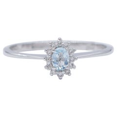 Aigue-marine, diamants, bague moderne en or blanc 18 carats