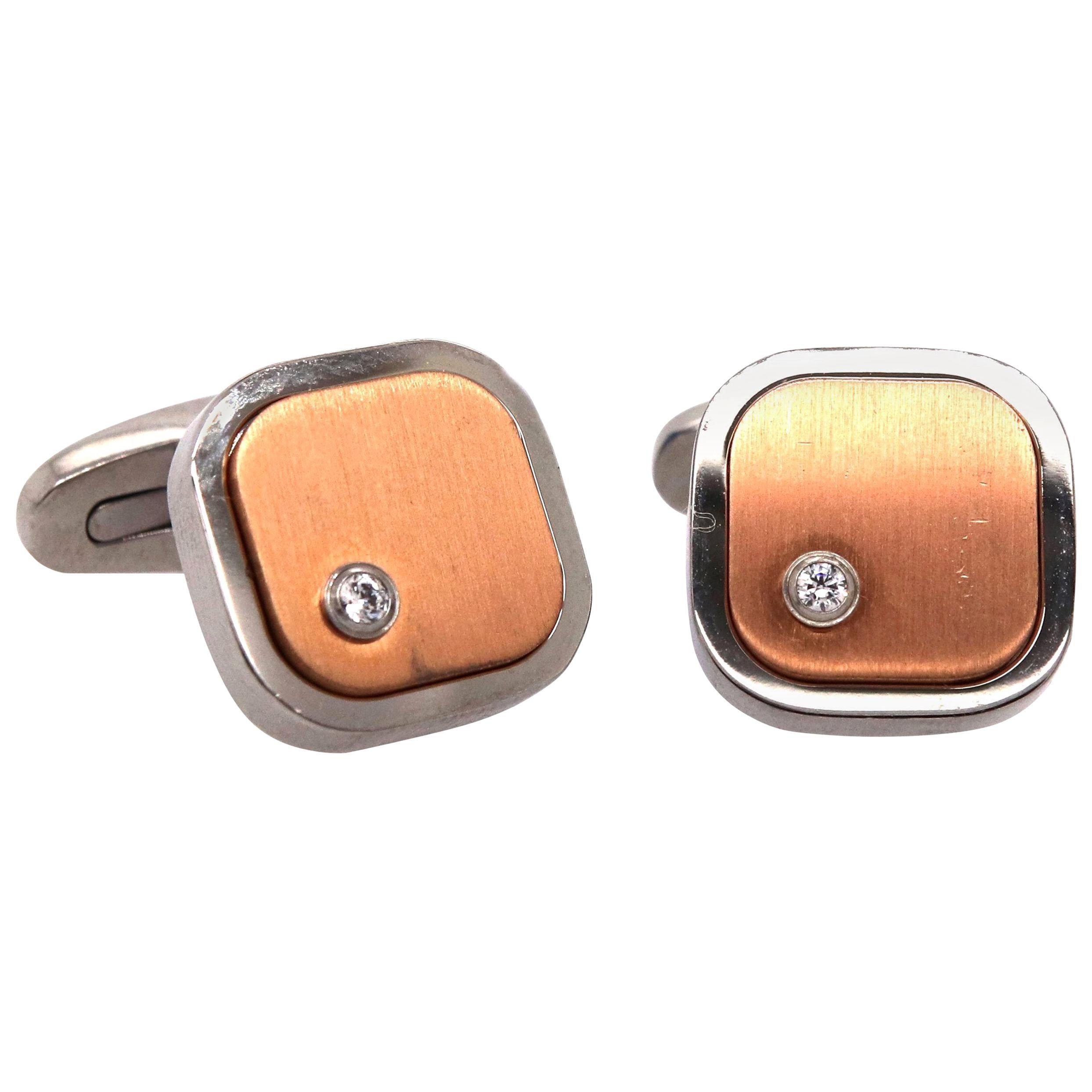 Round White Sapphire Stainless Steel Square Men Fashion Cufflinks