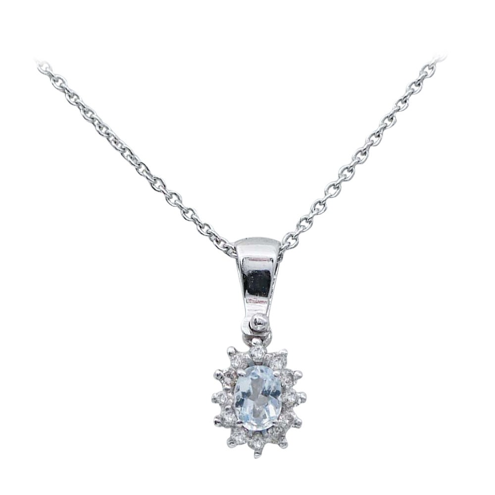 Aquamarine, Diamonds, 18 Karat White Gold Pendant Necklace. For Sale