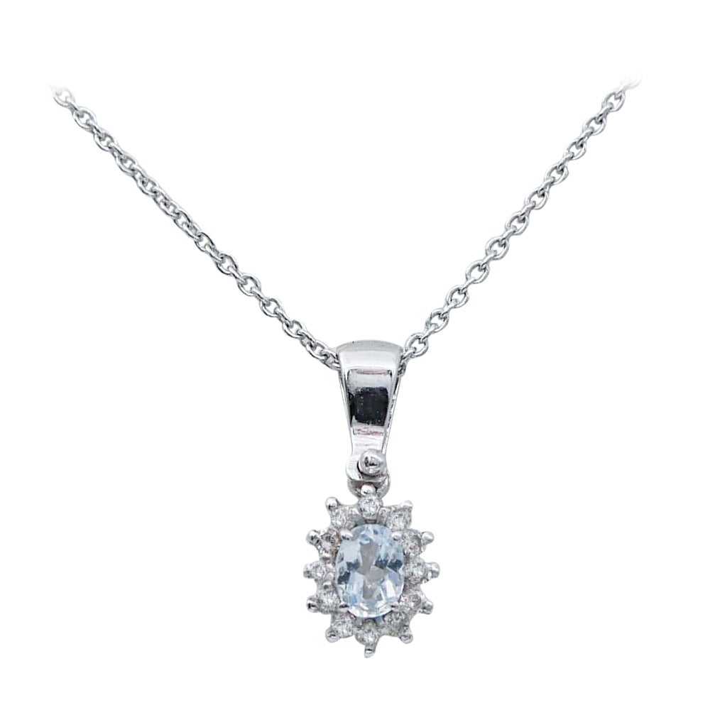 Aquamarine, Diamonds, 18 Karat White Gold Pendant Necklace.