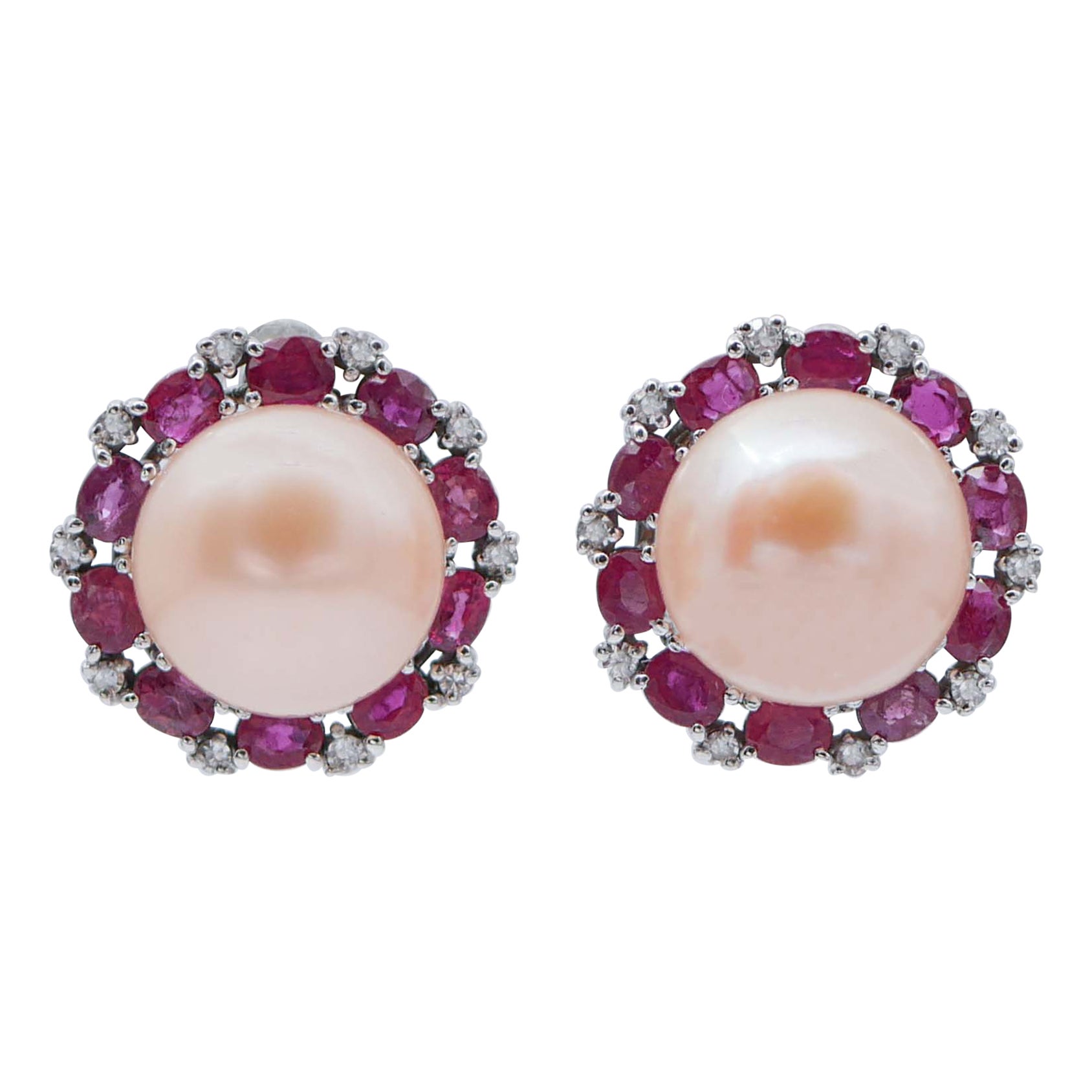 Sapphires, Diamonds, Pearls, 14 Karat White Gold Fly Earrings For Sale ...