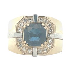 3.20 ct. Cushion Sapphire Diamond Cluster Men's Signet Ring in 14K Yellow Gold