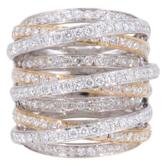 4.52 Carat Diamond Multi Row 18 Karat White & Yellow Gold Cocktail Ring Band