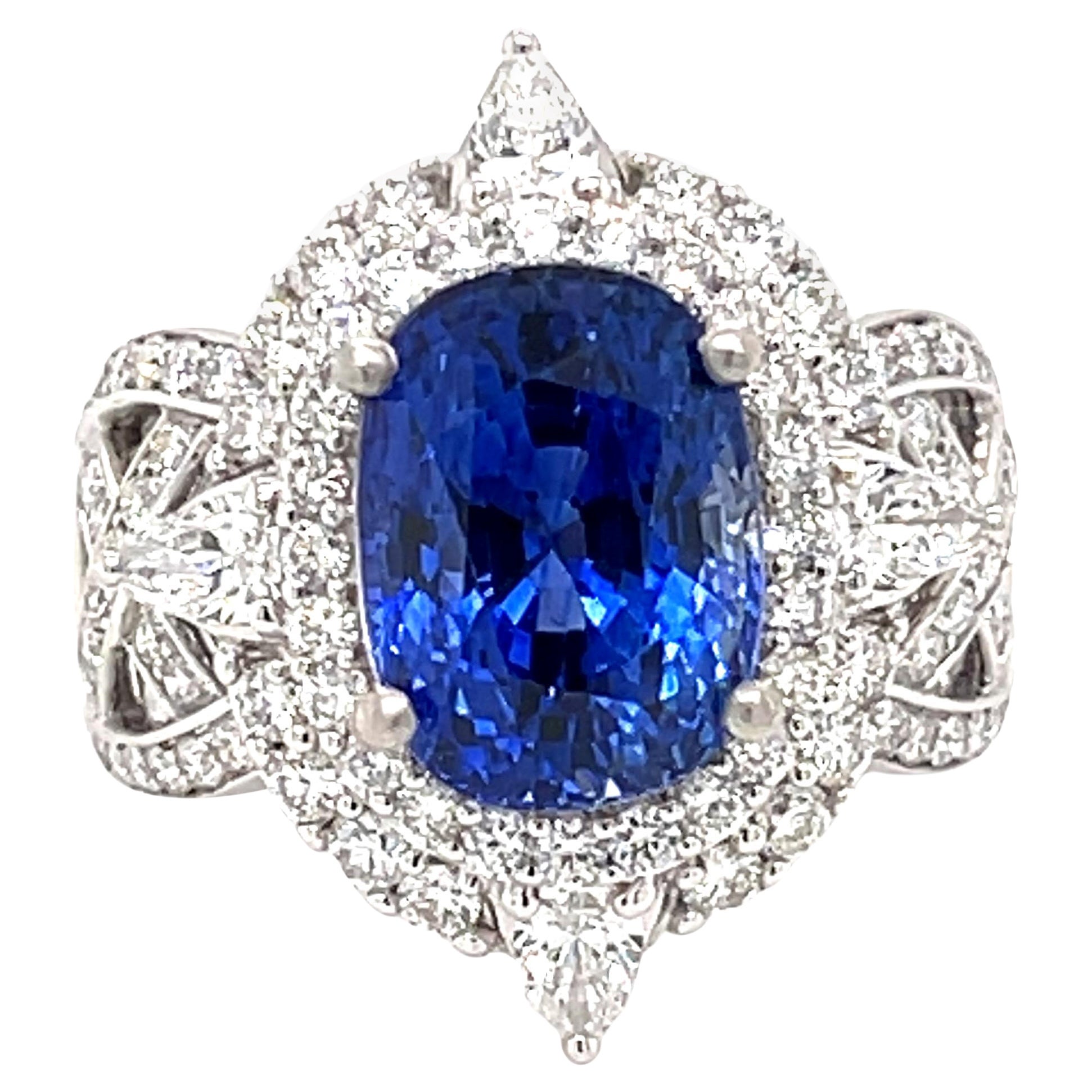 Danuta Oval Blue Sapphire 7.5 Carat and Diamond Platinum Engagement Ring