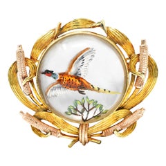 Broche Faisán Victoriano Essex Cristal Nácar Oro Bicolor 14 Kilates