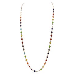 Colorful Mixed Gem Yellow Gold Link Chain Necklace