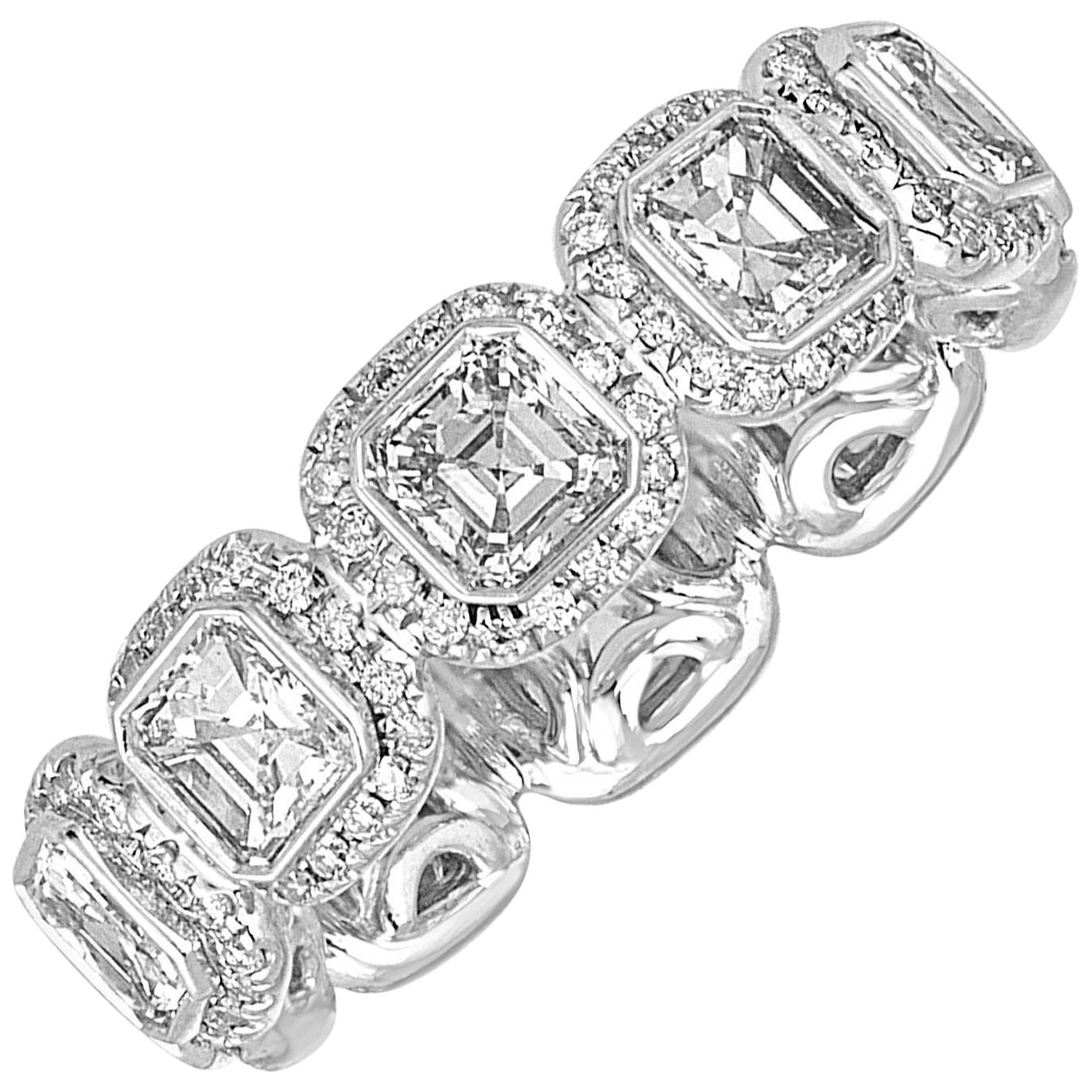 3.22 Carats Asscher Cut Eternity Diamond Platinum Band Ring For Sale