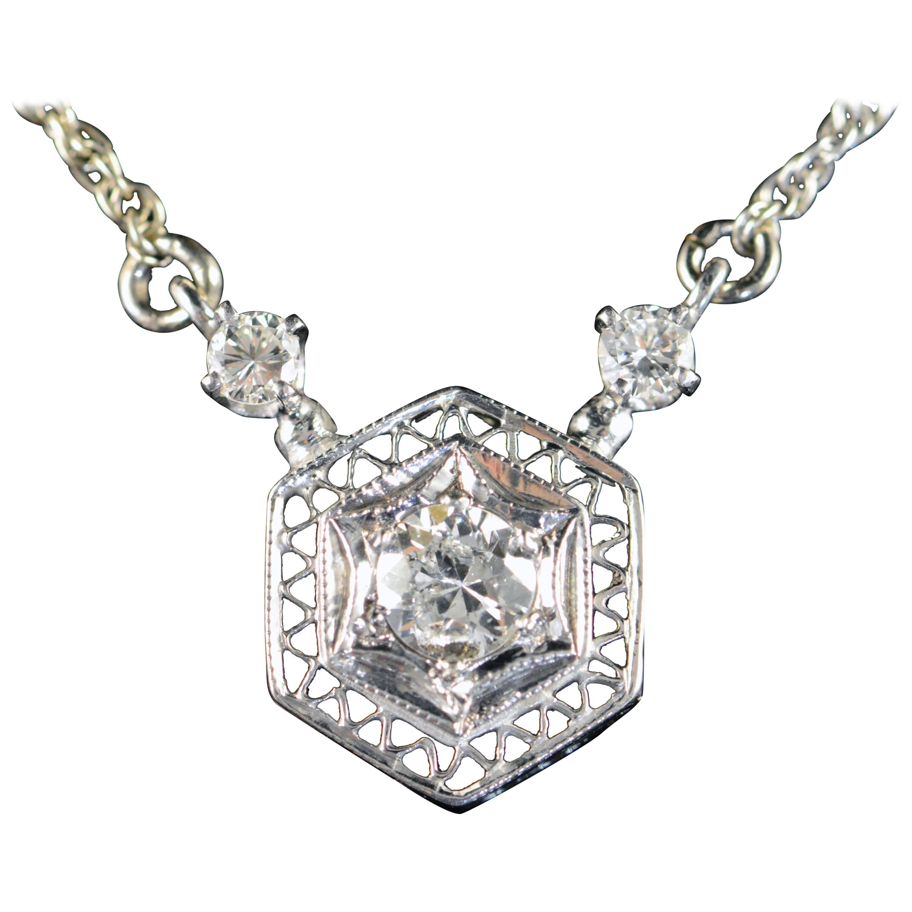 Victorian Diamond Gold Filigree Necklace For Sale