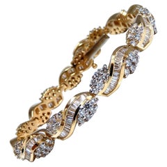 Natural Round & Baguettes Diamonds Cluster Channel Bracelet 14kt