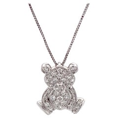 Teddy Bear Diamond Necklace in 18k White Gold