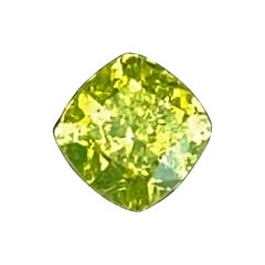 0.42 Carat GIA Certified Cushion Cut Natural Fancy Vivid Greenish Yellow Diamond