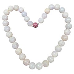 Certified Lavender Jade Beads 17.49 mm, Burma Ruby & Diamond Disco Ball Necklace
