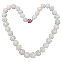 Certified Lavender Jade Beads 17.49 mm, Burma Ruby & Diamond Disco Ball Necklace