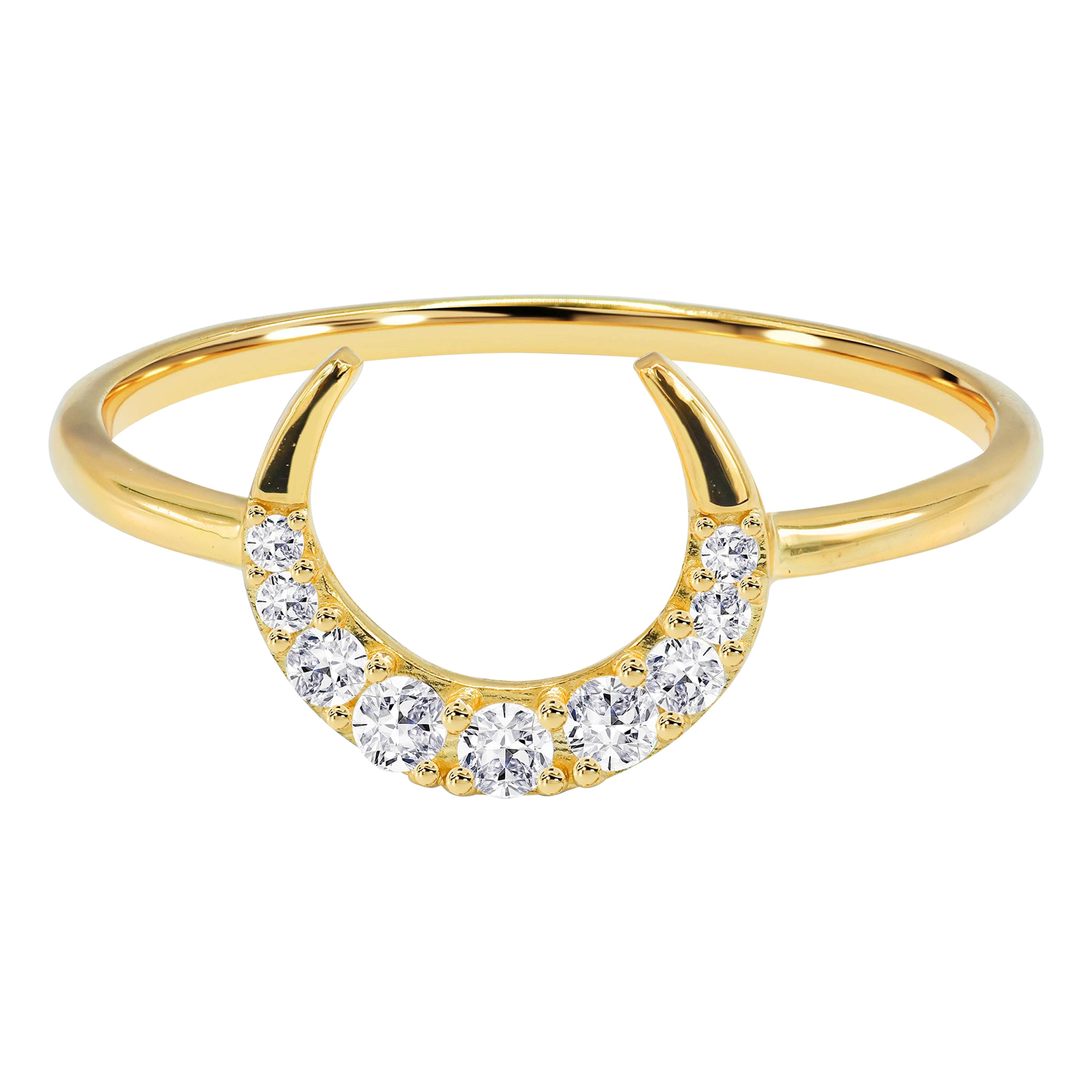 For Sale:  0.19 Ct Diamond Crescent Moon Ring in 18K Gold