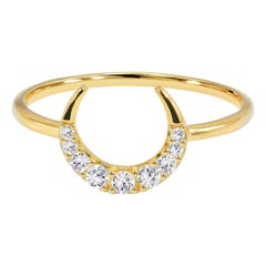 Antique 0.19 Ct Diamond Crescent Moon Ring in 14K Gold