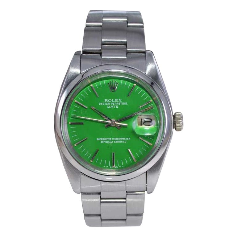 Rolex Steel Oyster Perpetual Date with Custom Green Dial, 60's / 70's For Sale