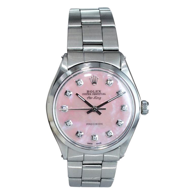 Rolex Steel Air King with Custom Made Mother of Pearl Diamond Dial from 1972 For Sale