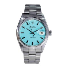 Vintage Rolex Stainless Steel Oyster Date with Custom Finished Tiffany Blue Dial 1970's