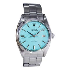 Rolex Oyster Date in acciaio con quadrante blu Tiffany personalizzato dal 1957 Bracciale di fabbrica