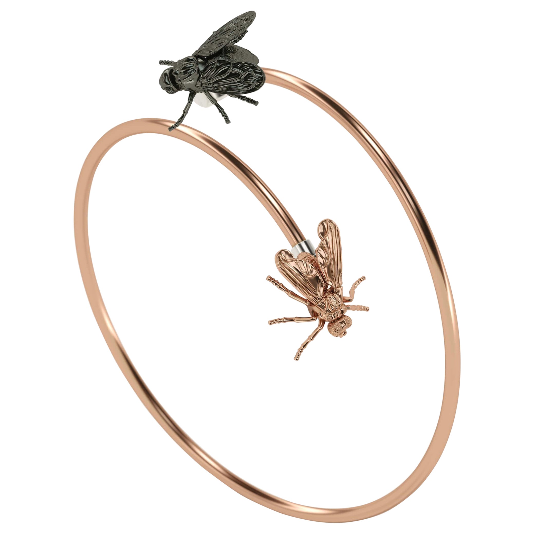 Animalia fashion Gold Bracelet with two flies decorative removable pieces For Sale