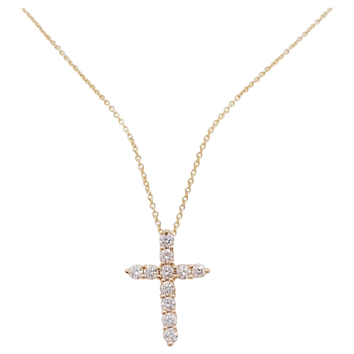 Diamond Pendant Cross Necklace, 14K White Gold Dainty 1/10ct