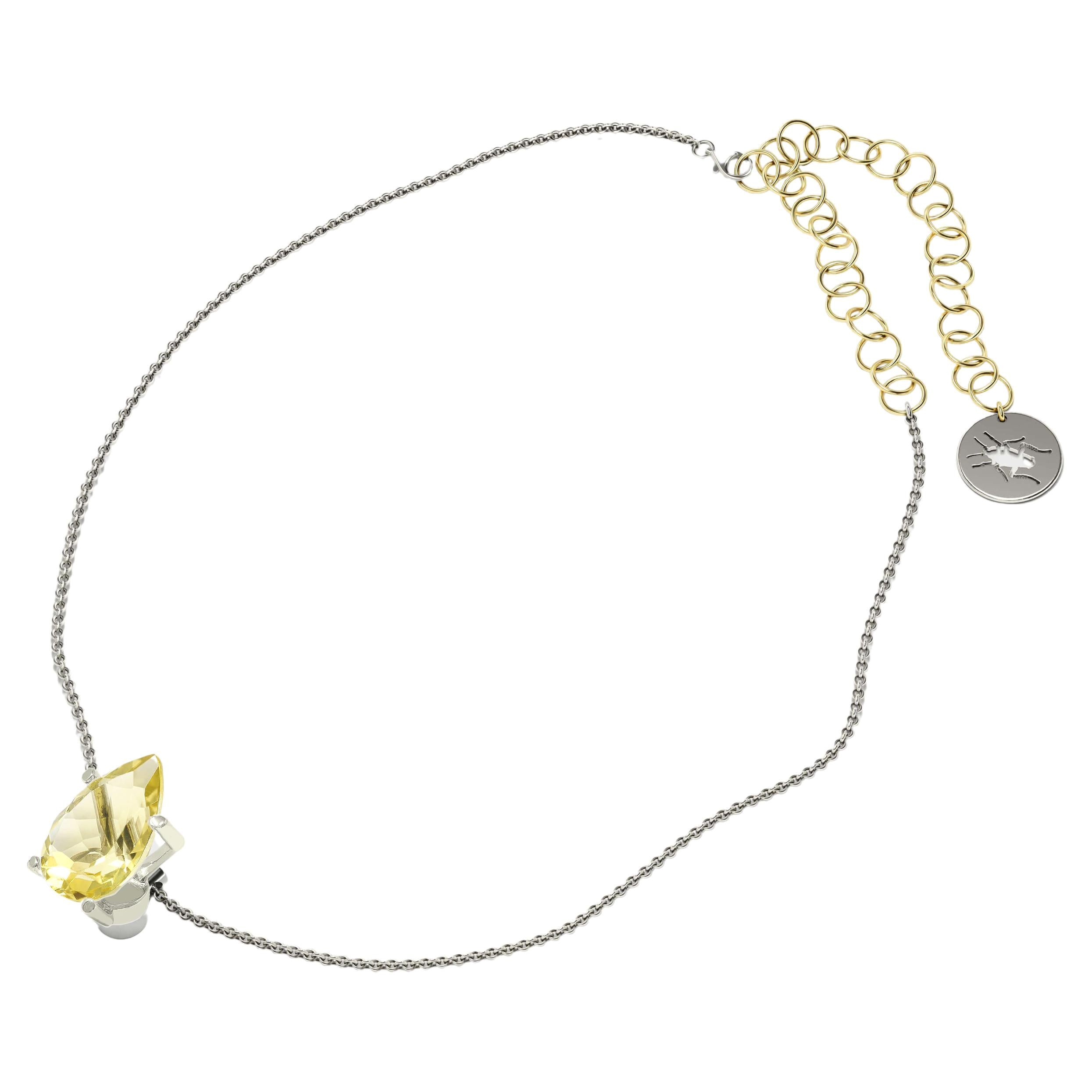 Fine Chain Necklace Gold with Lemon Quartz For Sale