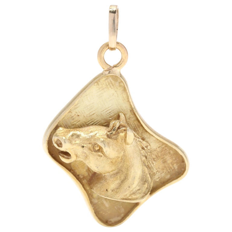 Heavy Horse Head Charm, 18K Gold, Solid Gold Horse Head Charm