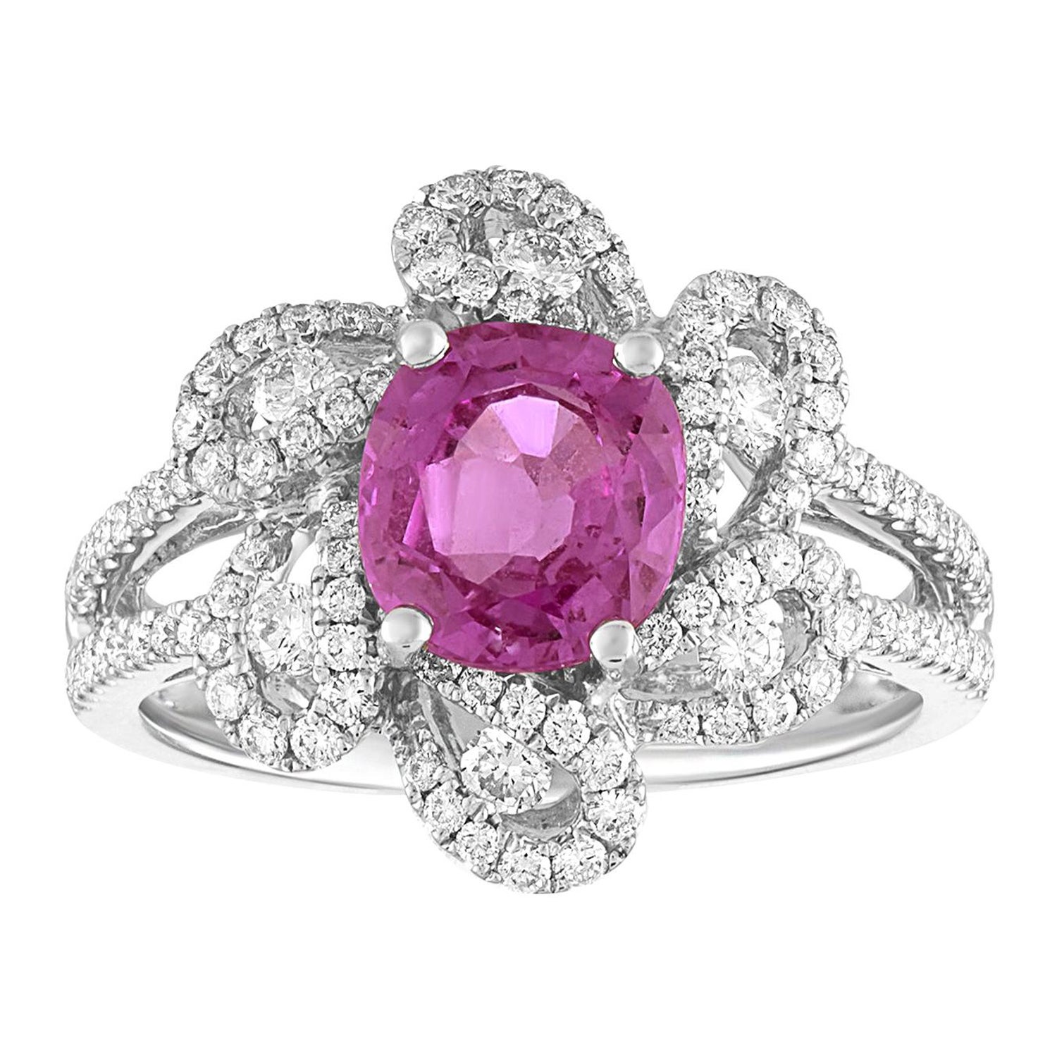 AGL Certified 1.90 Carat Cushion Pink Sapphire Diamond Gold Ring For Sale