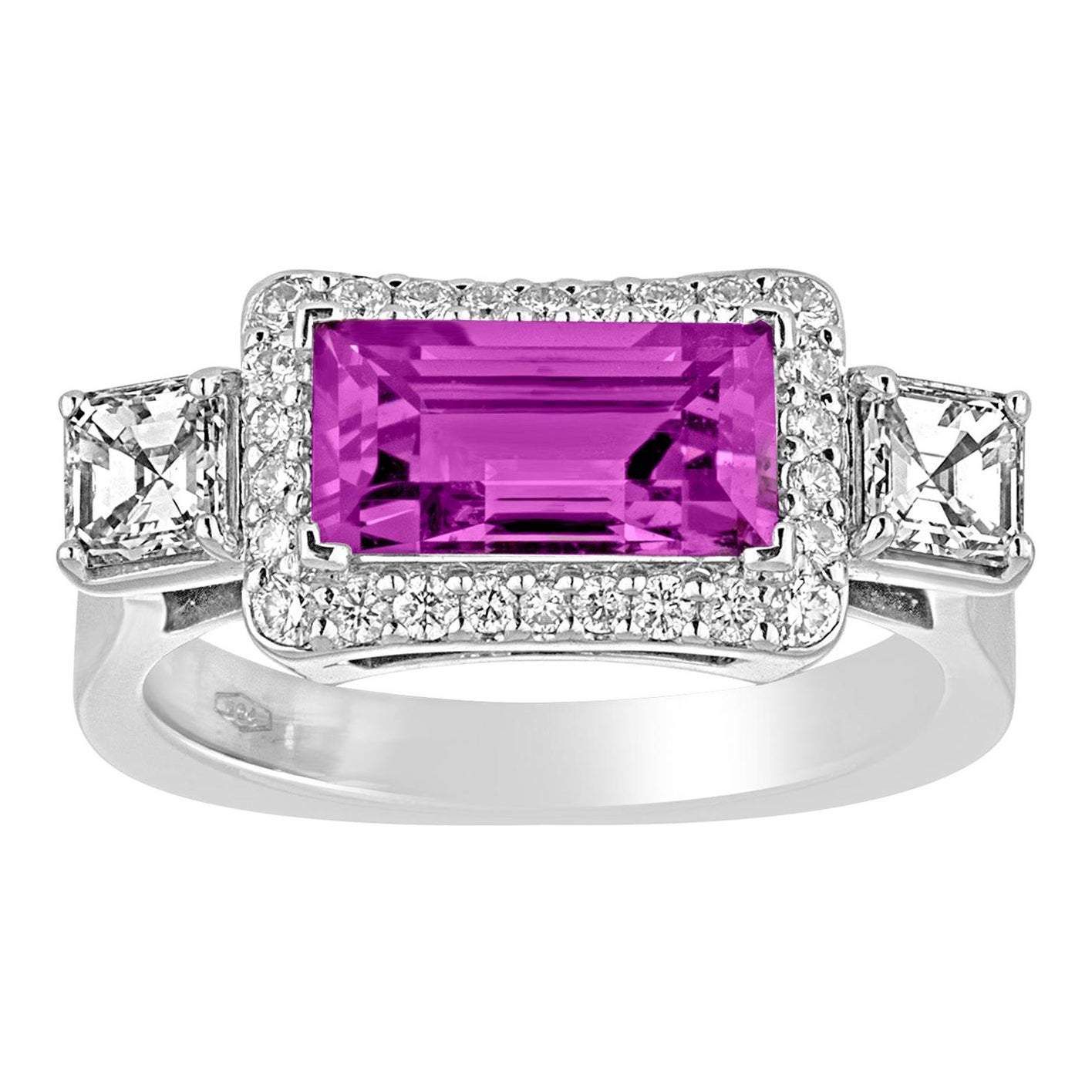 Certified 2.21 Carat No Heat Purplish Violet Sapphire Diamond Gold Ring
