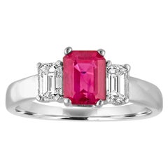 AGL and IGI Certified 1.27 Carat Burma Ruby Three-Stone Diamond Gold Ring