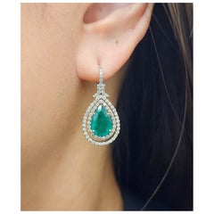 5.55 ct Natural Pear Shape Emerald & Diamond Earrings