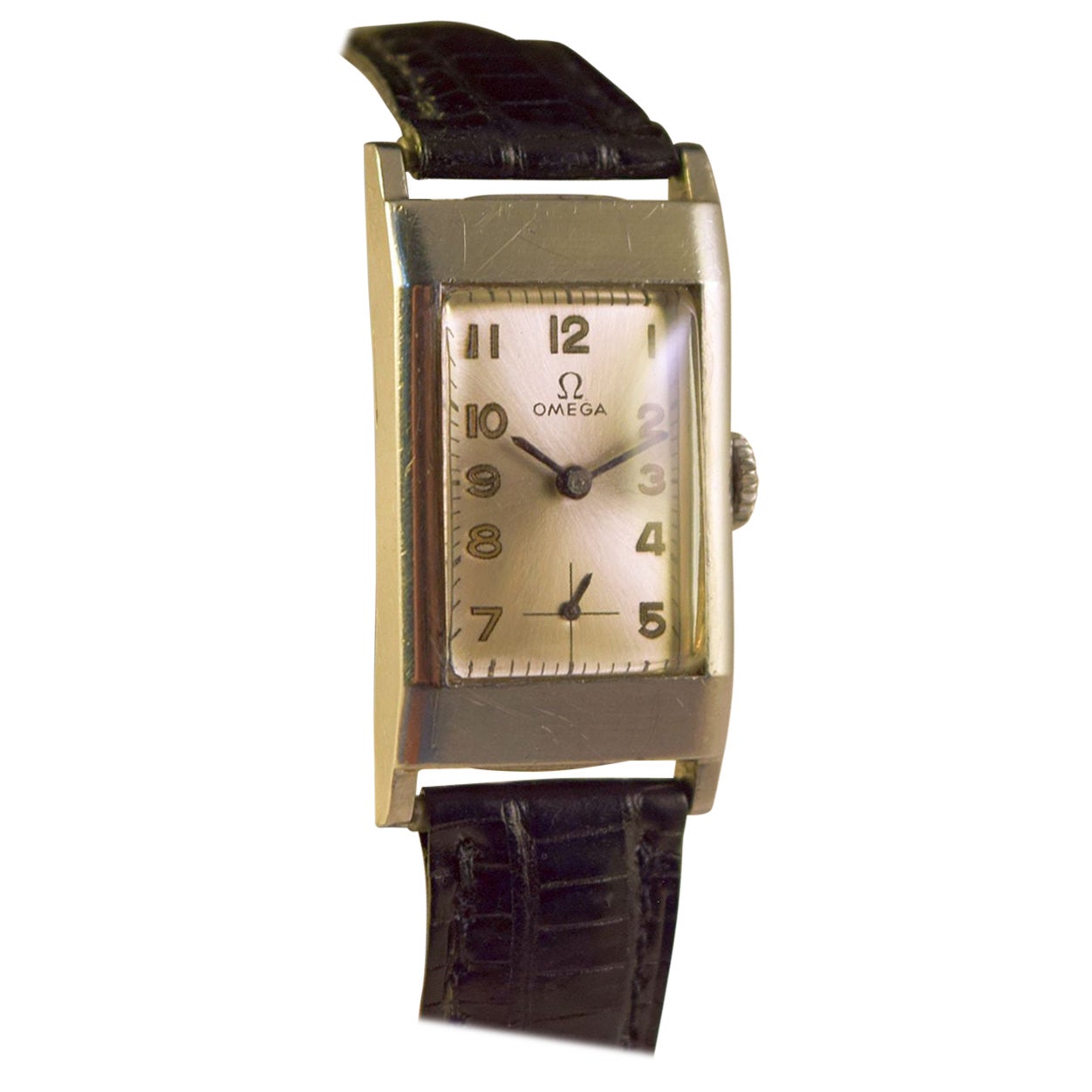 Omega Rectangular Unique Watch Steel Cased Rare Example