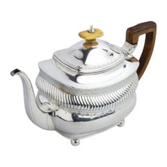 Antique George III Sterling Silver Teapot by Peter and William Bateman with Bone Finial
