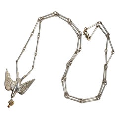 Dove Pendant Chain Necklace White Diamond Ruby Gold Heart Sterling Silver