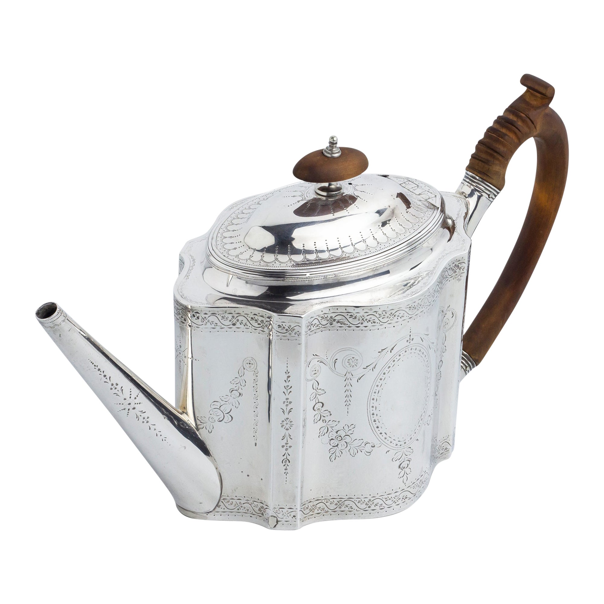 George III Sterling Silver Teapot with Timber Handle by Peter & Jonathan Bateman