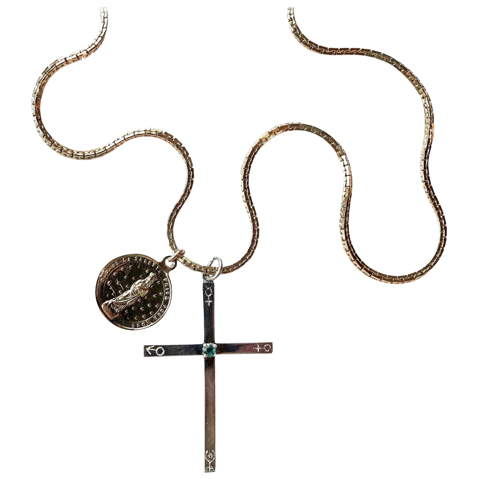 Croix d'émeraude Astrologie Collier d'argent Or Planté Médaille de Saint Français