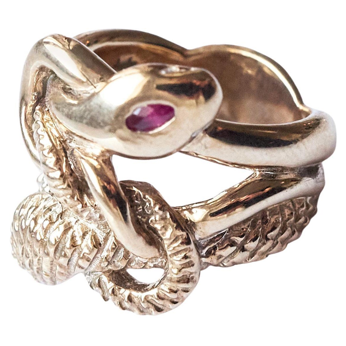 Ruby Marquis White Diamond Emerald 18 Carat Gold Snake Ring Animal J Dauphin For Sale
