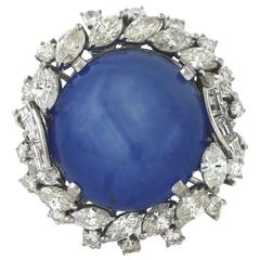 20 Carat No Heat Blue Star Sapphire Diamond Platinum Ring