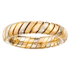 Vintage Bvlgari Tubogas 18 Karat Yellow Rose White Gold Tricolor Band Swirl Ring
