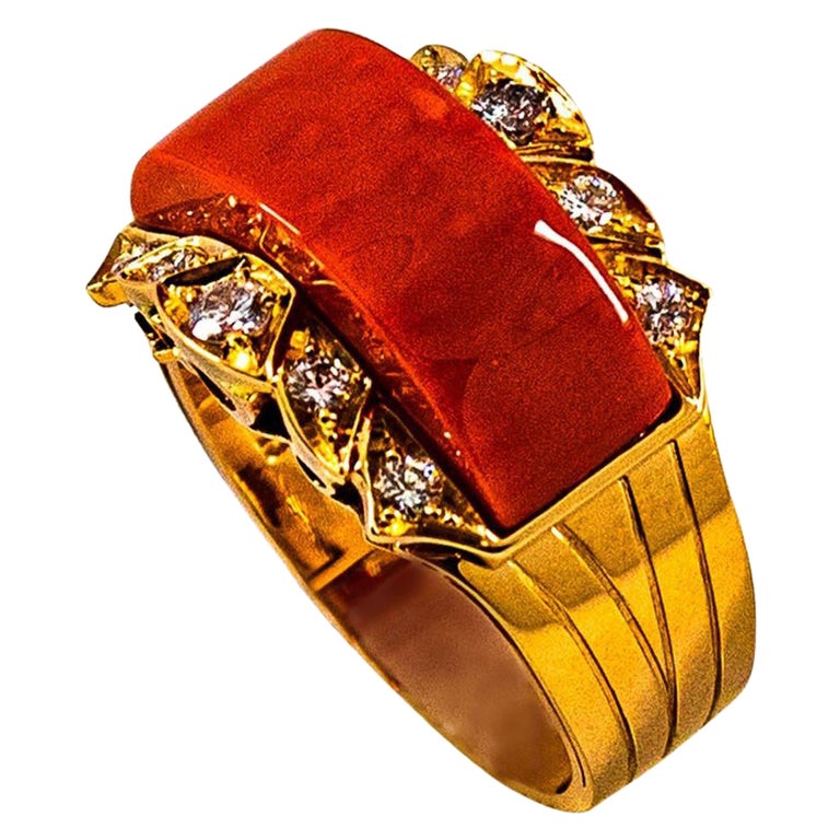 Art Deco 14K Gold Angel Skin Coral Cocktail Ring Sz 3.5