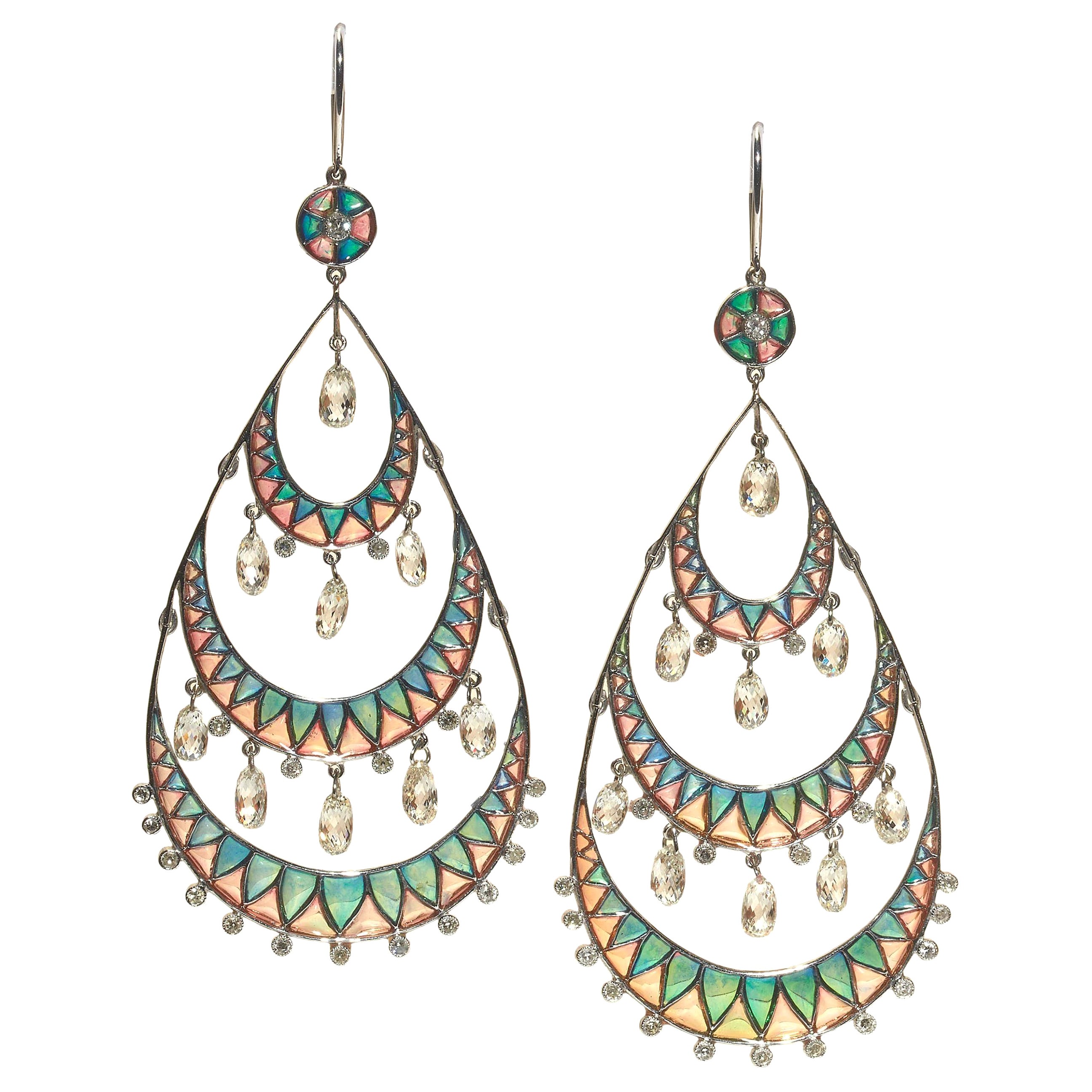 Aquamarine Briolette and Diamond Drop Earrings For Sale at 1stDibs