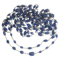 Sapphire, Pearl And White Gold Long Chain Necklace