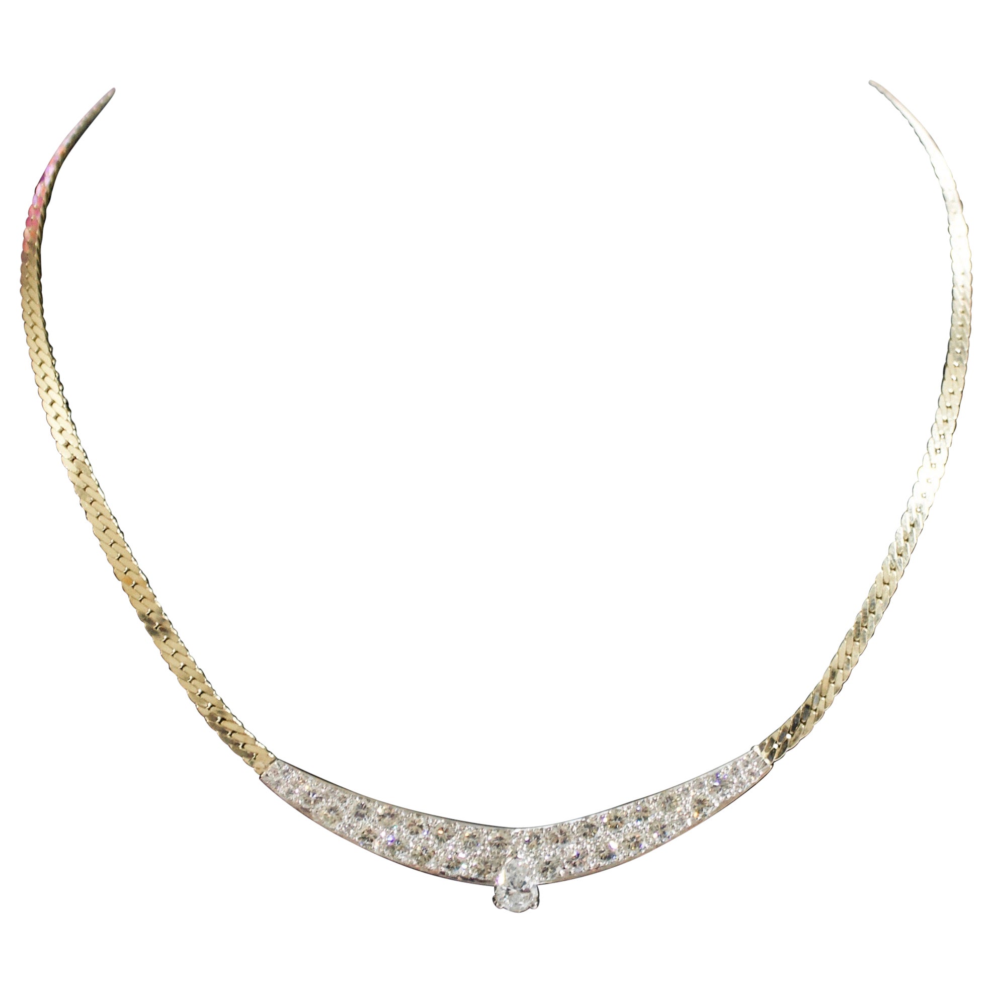 Classic Diamond Necklace in White and Yellow Gold Circa 1960's 3.55 Total Carats For Sale