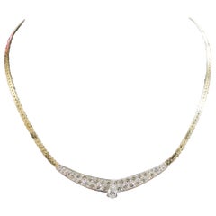 Classic Diamond Necklace in White and Yellow Gold Circa 1960's 3.55 Total Carats