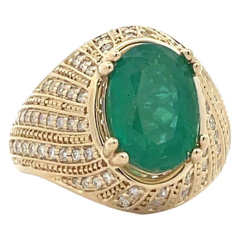 3.75 Ct. Oval Cut Emerald Diamond Cluster Dome Ring in 14K Yellow Gold