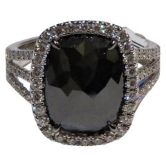 NWT $18, 000 18KT White Gold Rare Large 5CT Faceted Gorgeous Black Diamond Ring