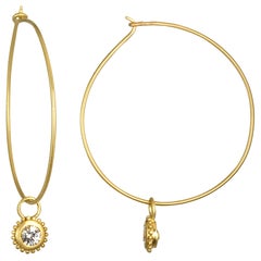 Faye Kim 18 Karat Gold Wire Hoops with Diamond Granulation Drops